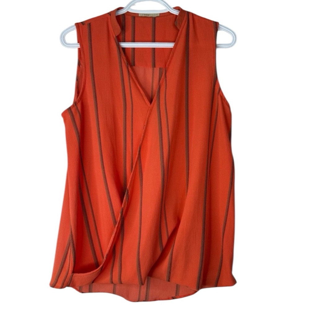 Belart Orange Striped Faux Wrap Blouse Sleeveless Top Medium